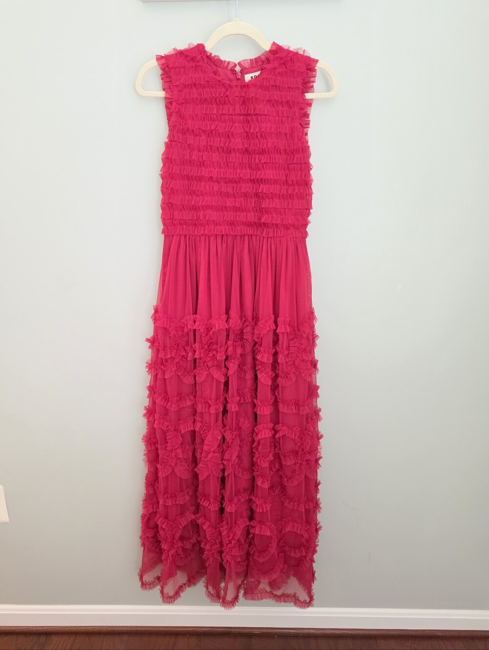 Boden Magenta Pink Tulle Ruffle Midi Dress Size US 4 / UK 8 Sleeveless Party - Picture 4 of 16